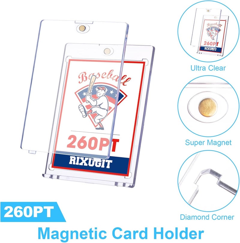 RIXUGIT 10-Pack Magnetic Card Holders - 260pt One Touch Card Holder, U-V Protection Hard Plastic Case for Thick Trading Cards, Display Case for Sports, Baseball, Football, Game Cards - Image 3